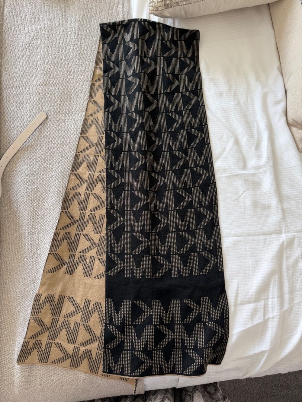 Michael Kors Black & Camel Reversible MK Logo Scarf